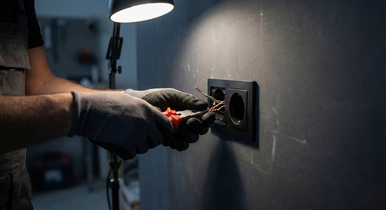 Electrician installing outlet