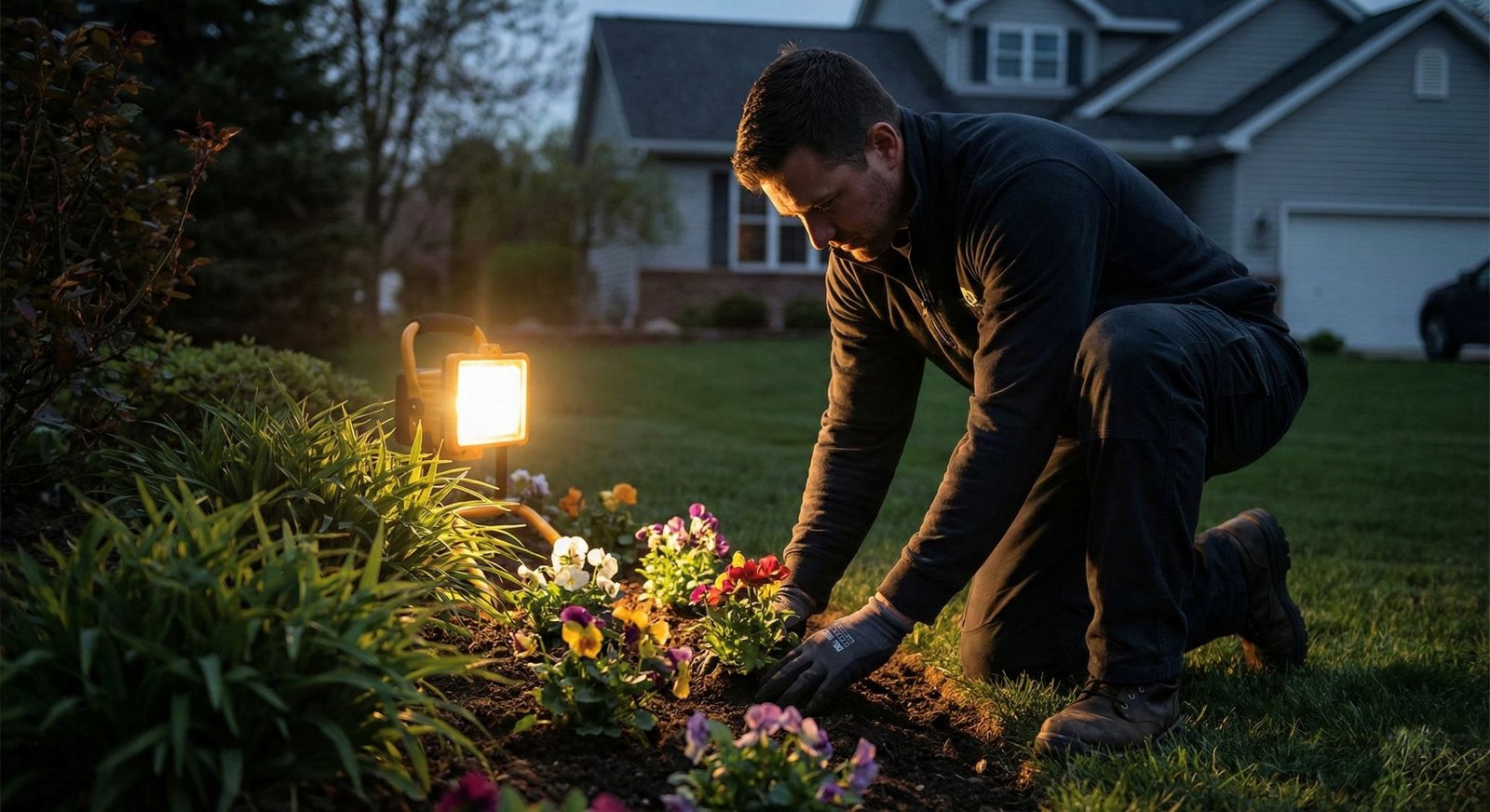 Landscaper planting flowers