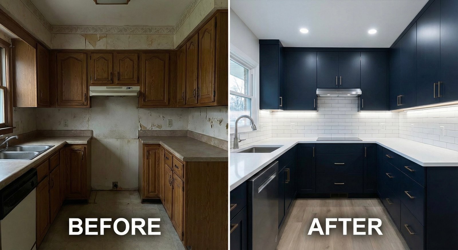 Kitchen before and after